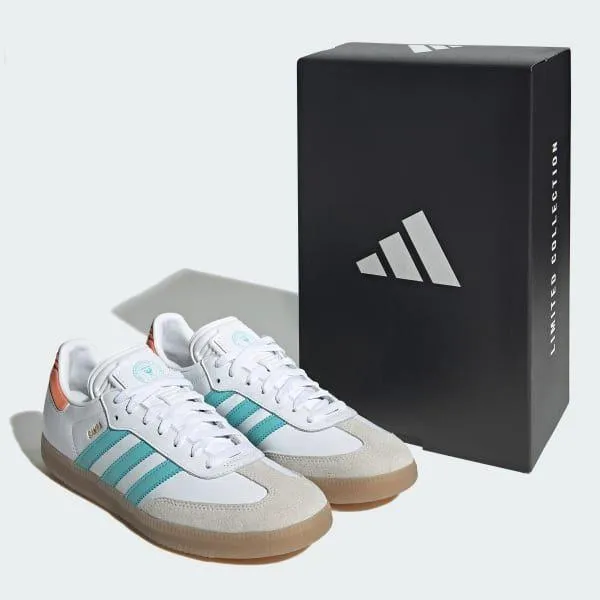 Adidas Men's Samba Inter Miami CF Indoor Soccer Shoes - White / Easy Mint / Gum