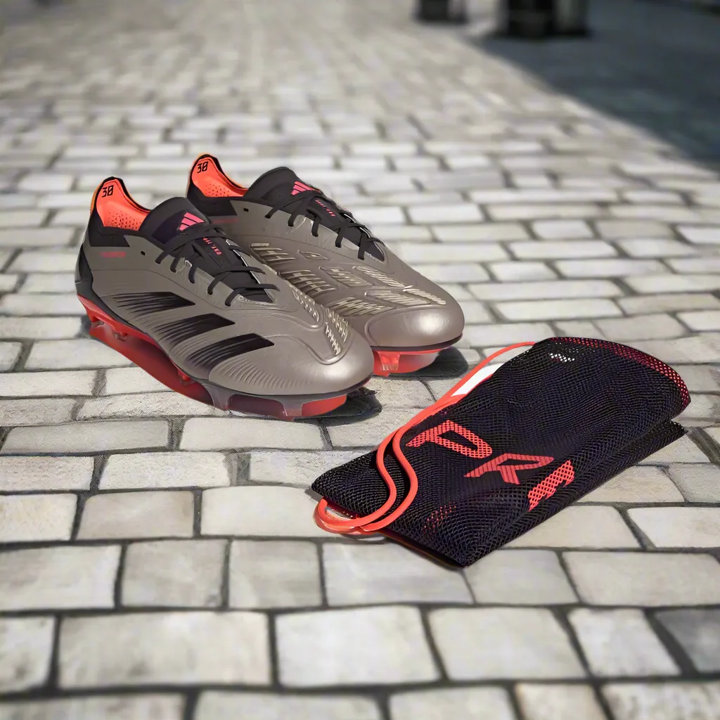 adidas Predator Elite FG Boots- Platinum/Charcoal/Red