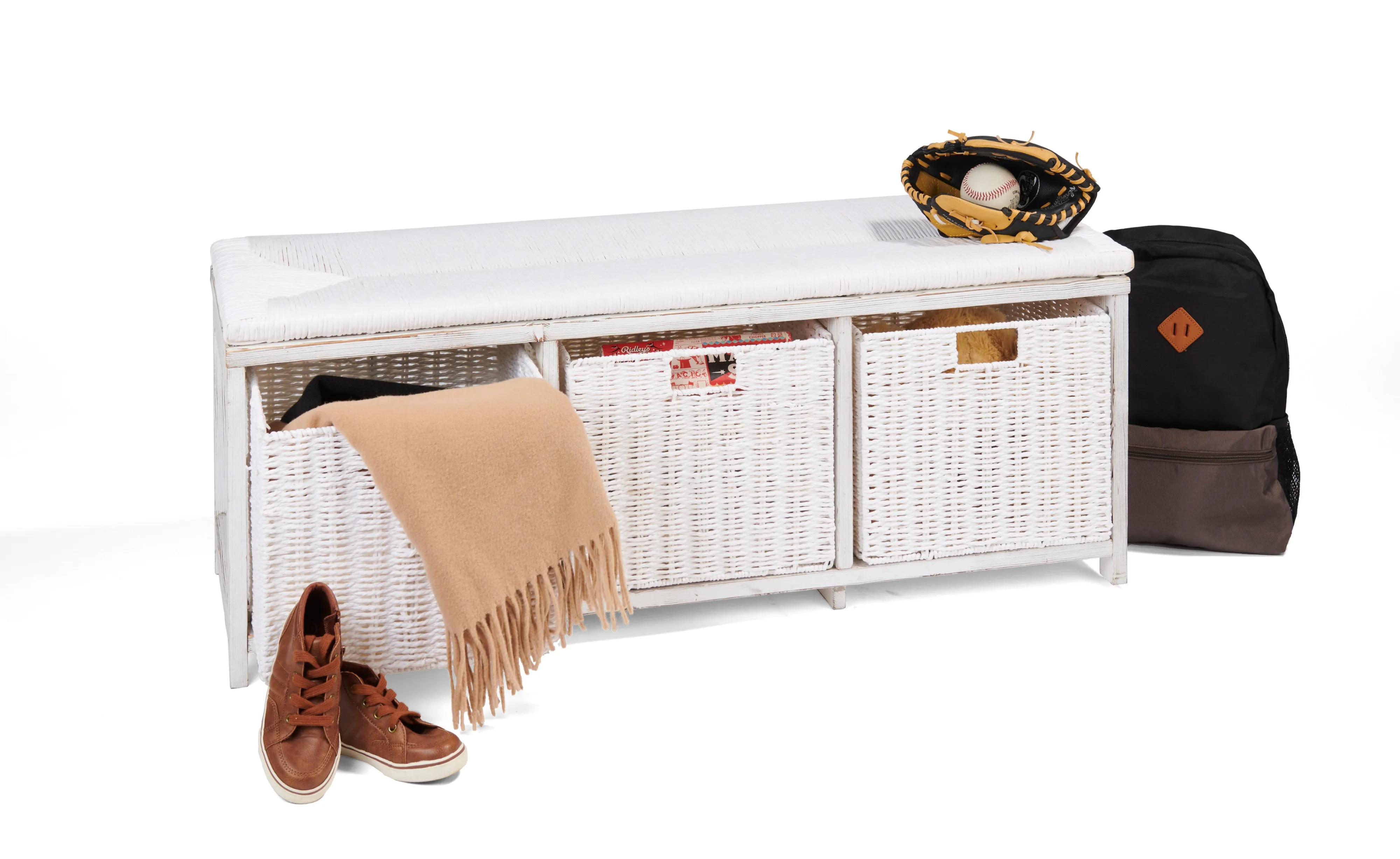 Badger Basket Kid's Storage Bench with Woven Top and Baskets