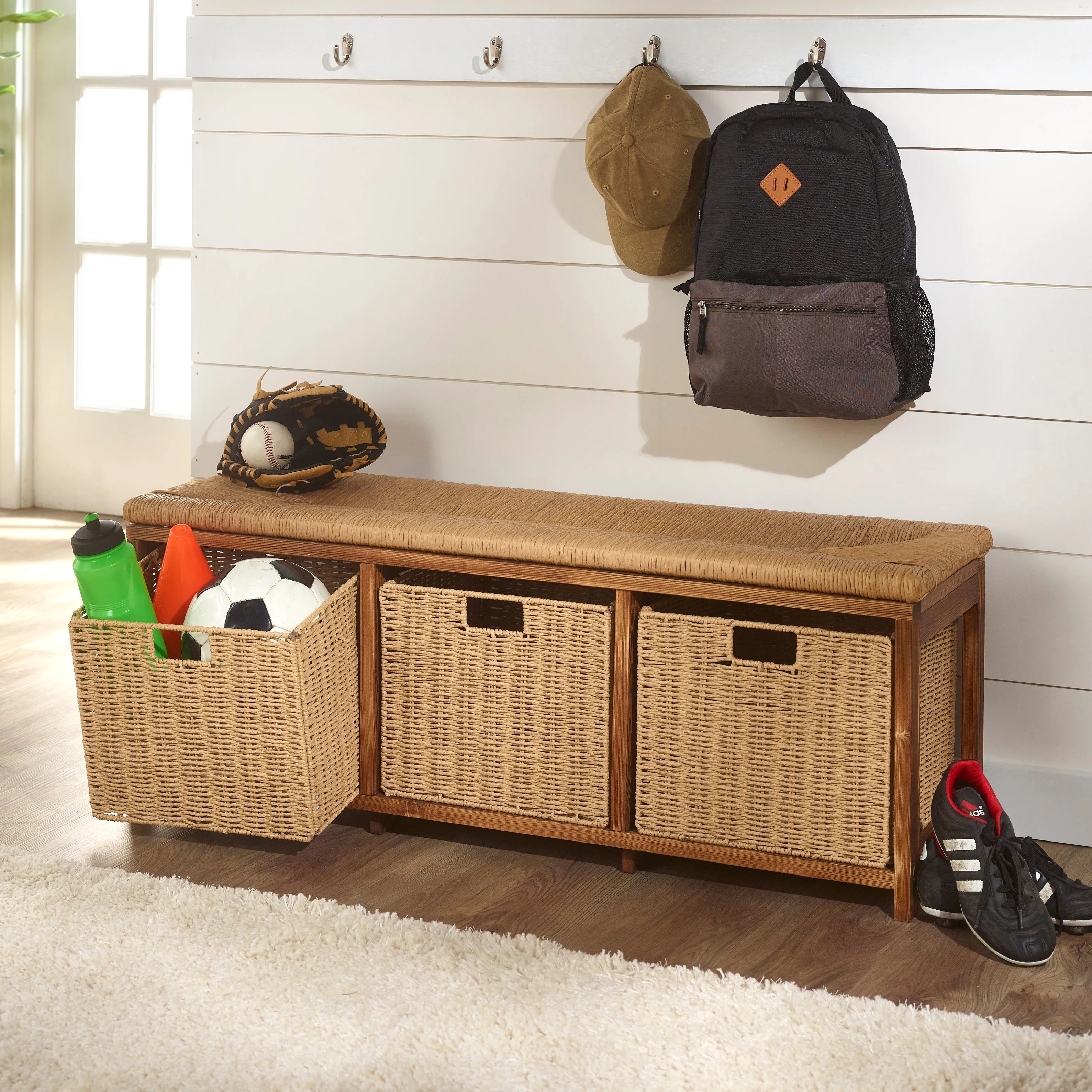 Badger Basket Kid's Storage Bench with Woven Top and Baskets