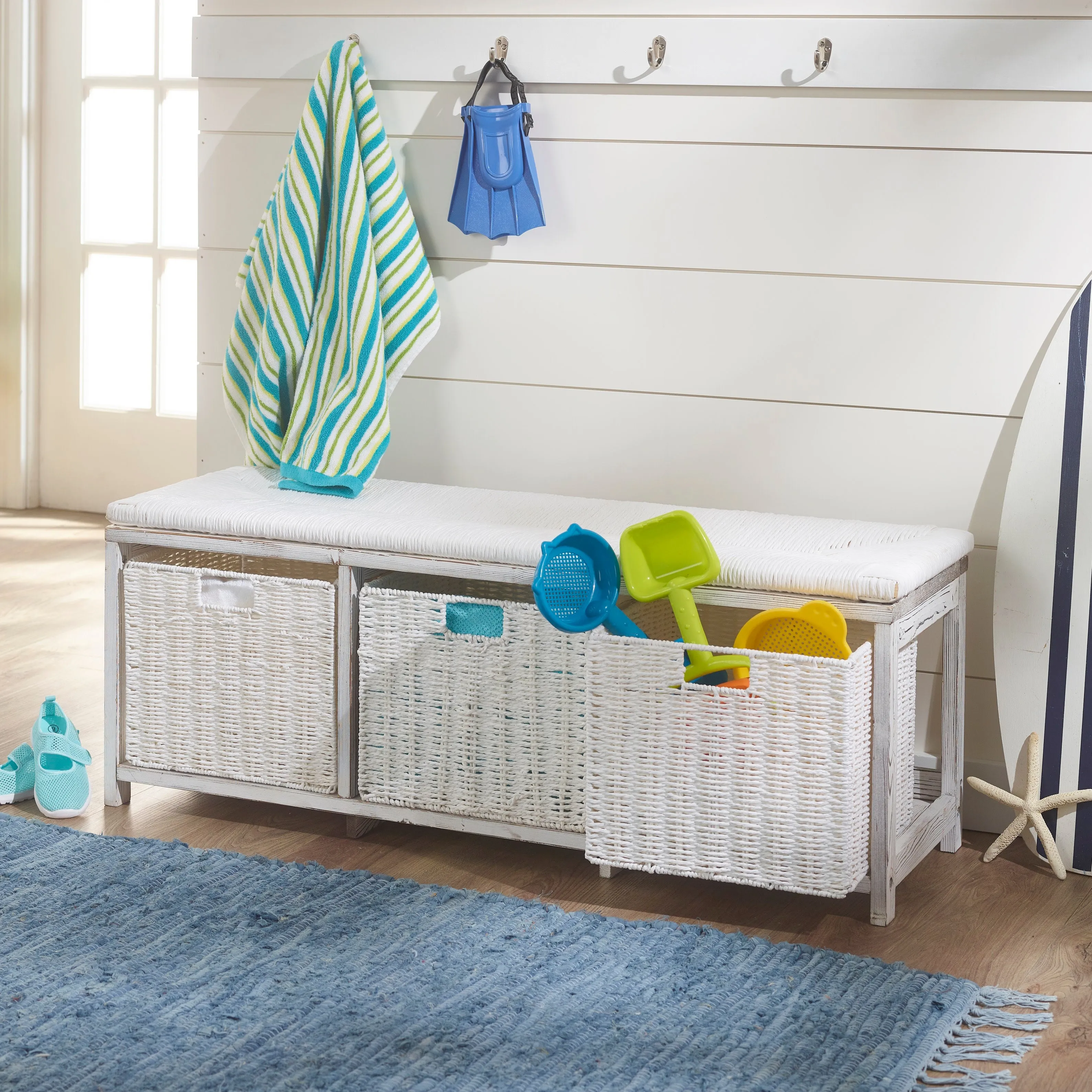 Badger Basket Kid's Storage Bench with Woven Top and Baskets