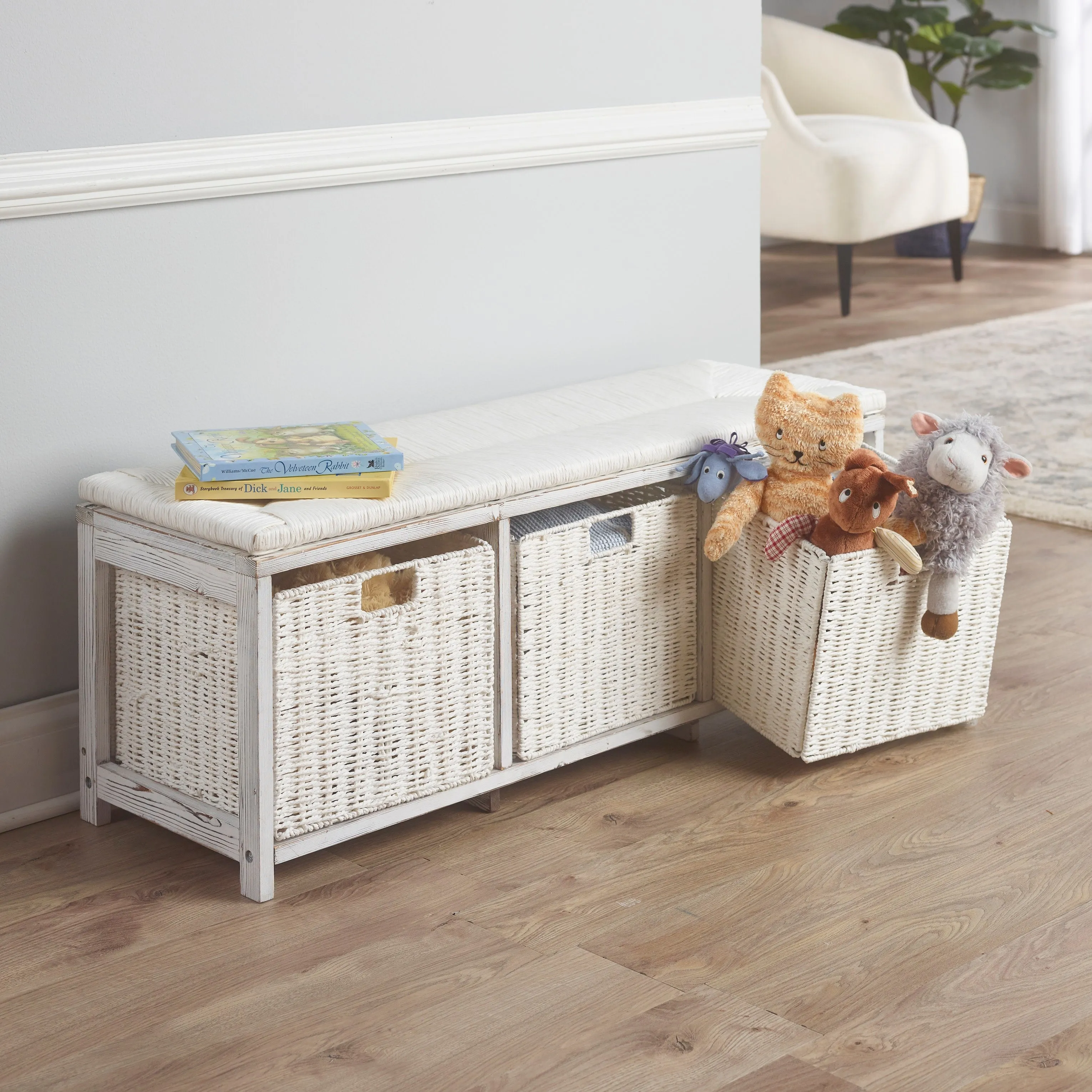 Badger Basket Kid's Storage Bench with Woven Top and Baskets