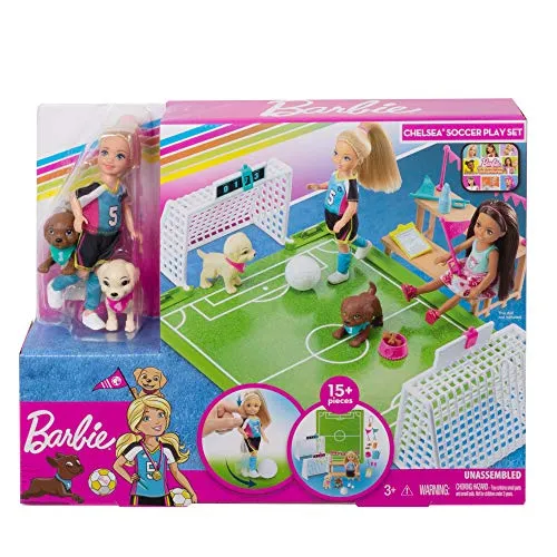 Barbie Dreamhouse Adventures Chelsea Doll, 6-Inch Blonde in Soccer Uniform, with Soccer Playset and Accessories, Gift for 3 to 7 Year Olds