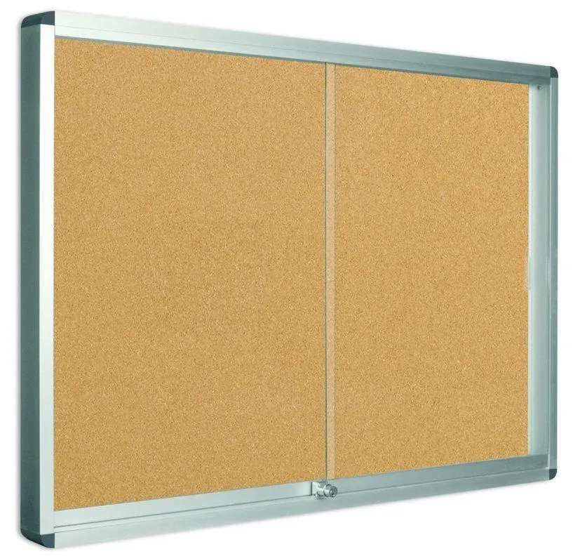 Bi-Office Lockable Cork Notice Board, 706 x 967 mm, Sliding Doors