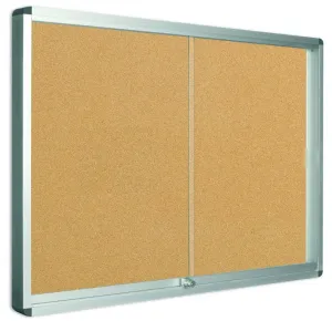 Bi-Office Lockable Cork Notice Board, 706 x 967 mm, Sliding Doors