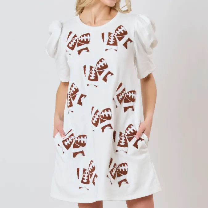 Bows & Footballs Sequined Embroidery Dress