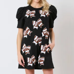 Bows & Footballs Sequined Embroidery Dress