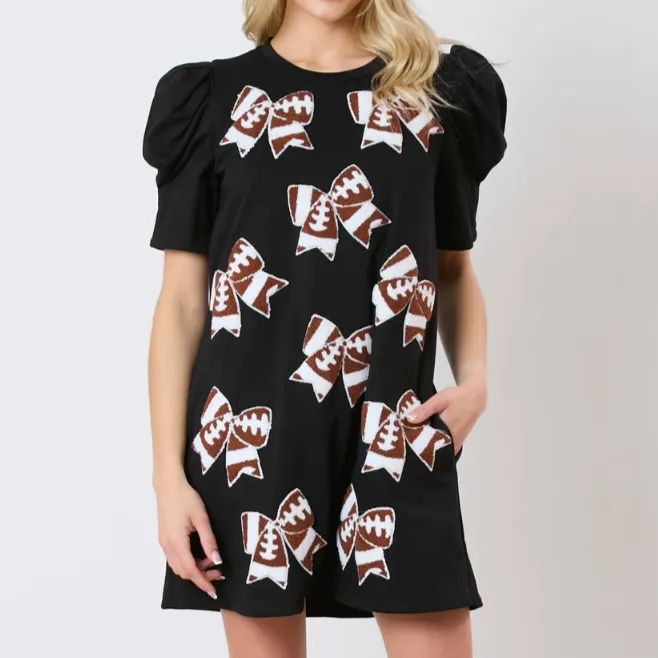 Bows & Footballs Sequined Embroidery Dress