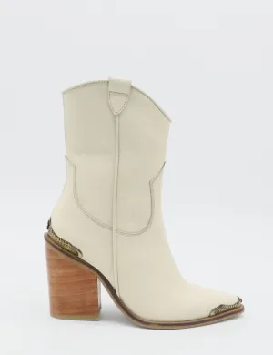 Coachella western cowboy boots in off white leather womens shoes