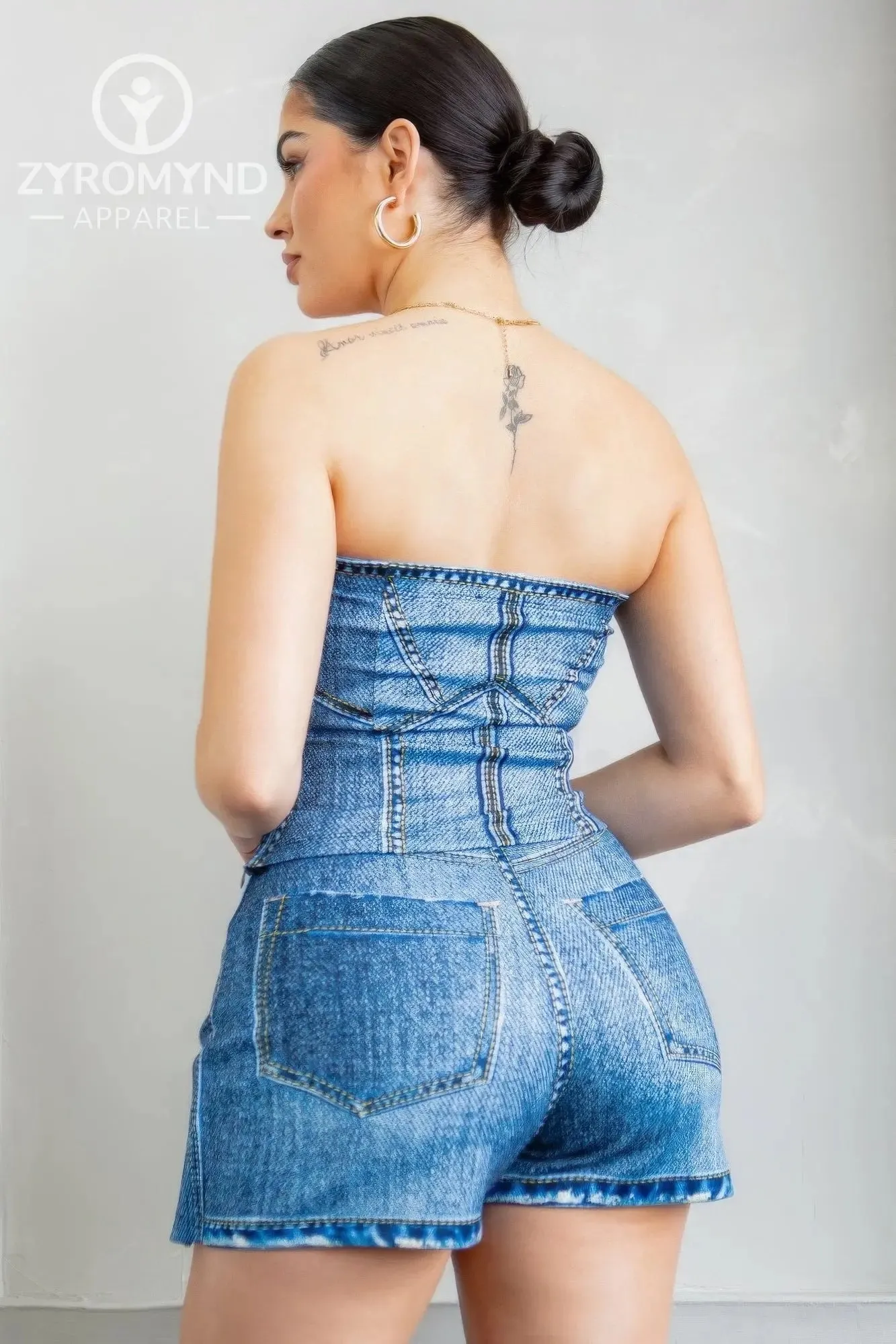 Denim Effect Corset Top & Bottom Set