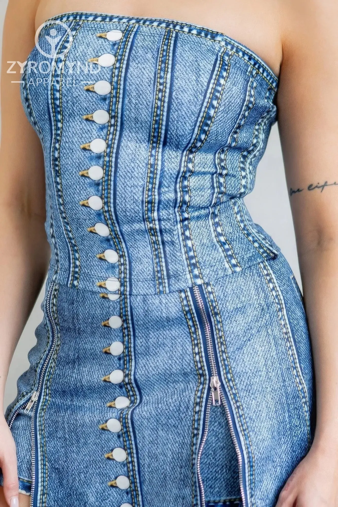 Denim Effect Corset Top & Bottom Set