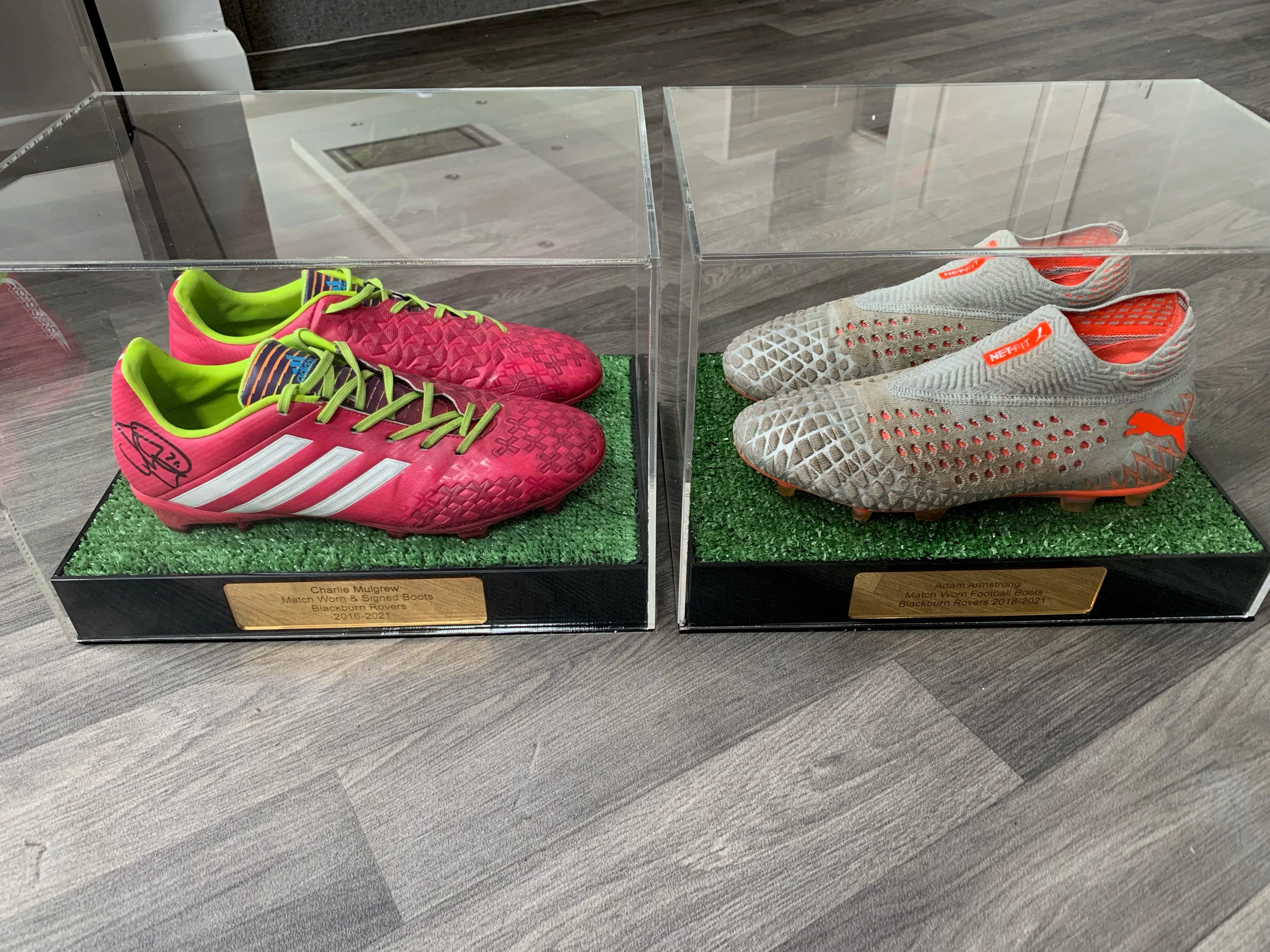 Football Boots Display Case Personalised with or without Artificial Grass