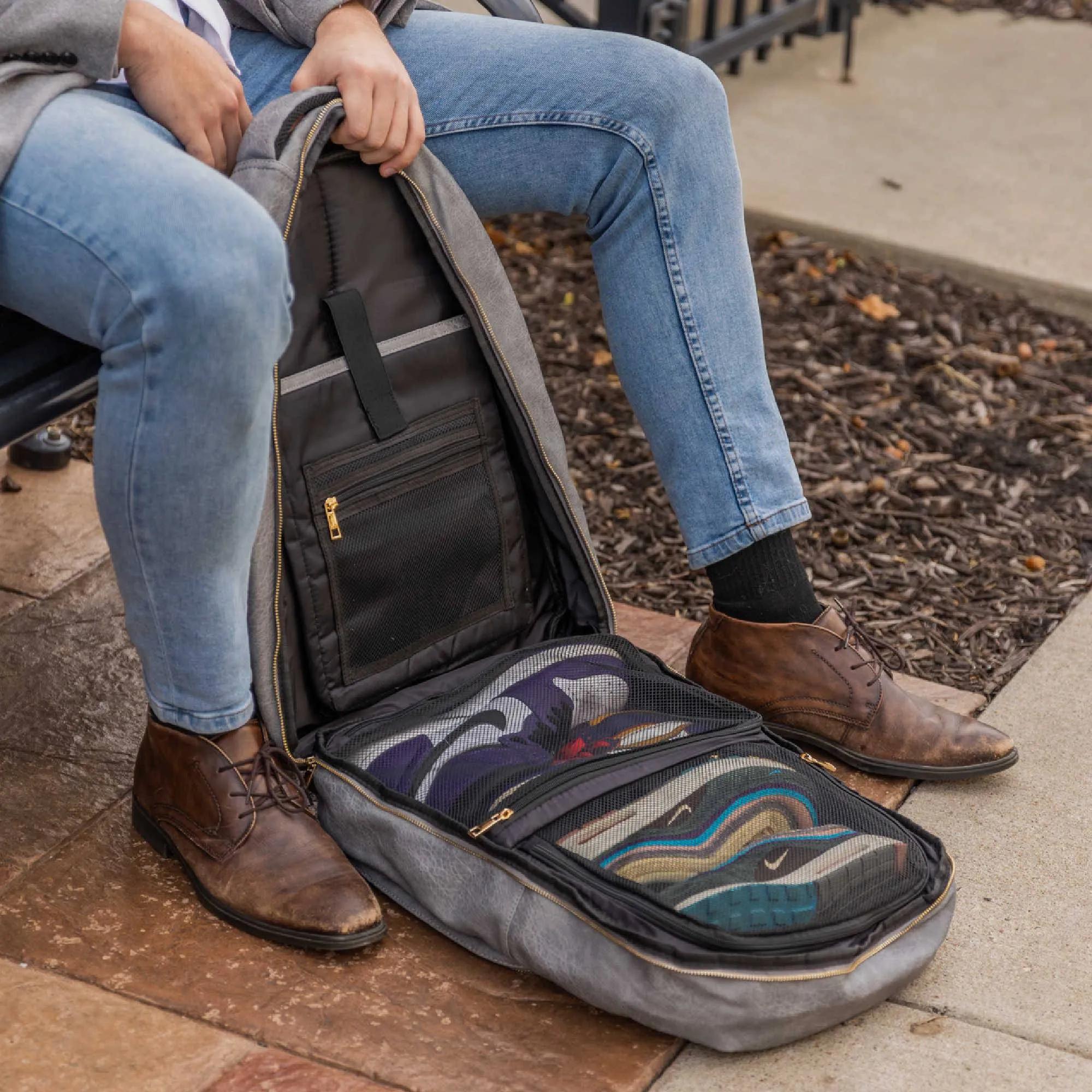 Grey Tumbled Leather Commuter Bag