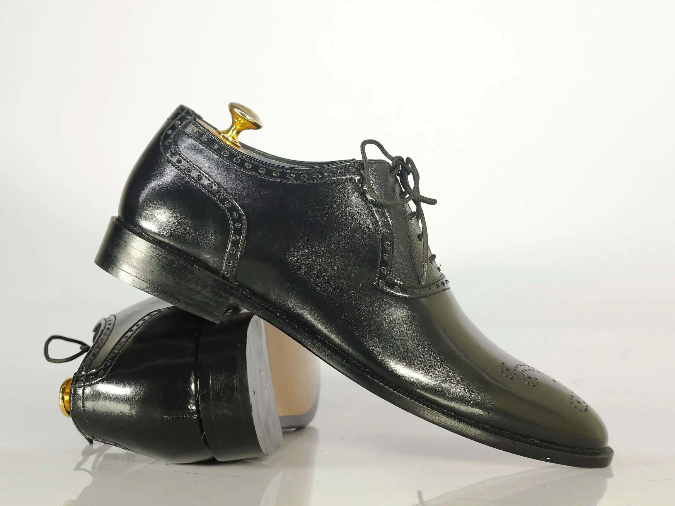 Handmade\ Black Brogue Toe Leather Formal Men's Shoes