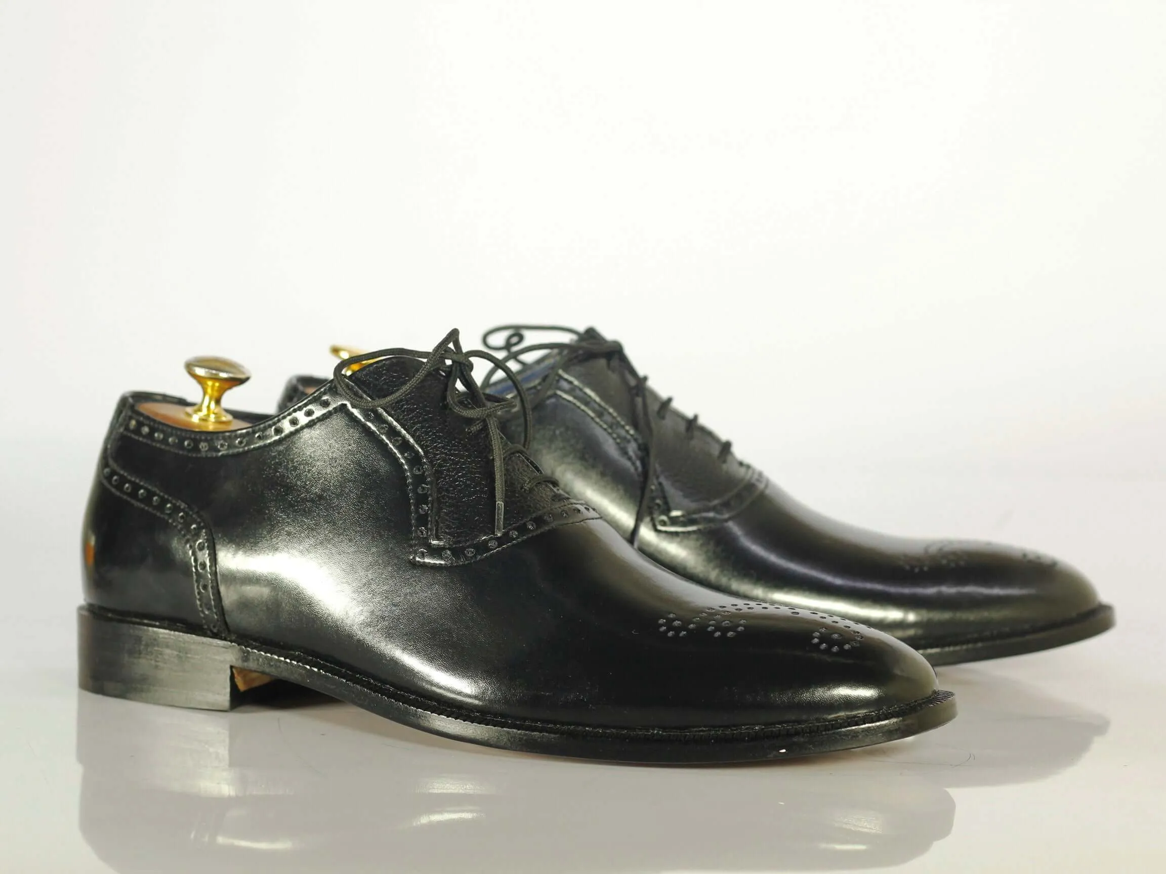 Handmade\ Black Brogue Toe Leather Formal Men's Shoes