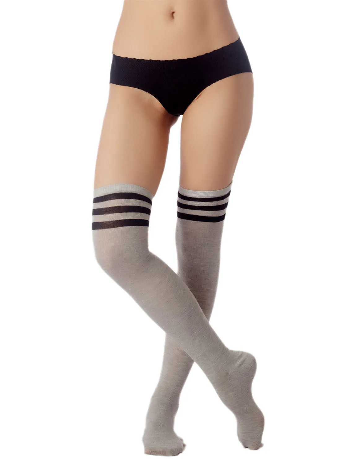 iB-iP Women's Navy Stripes Sports Football Style Hold-up Thigh High Long Socks