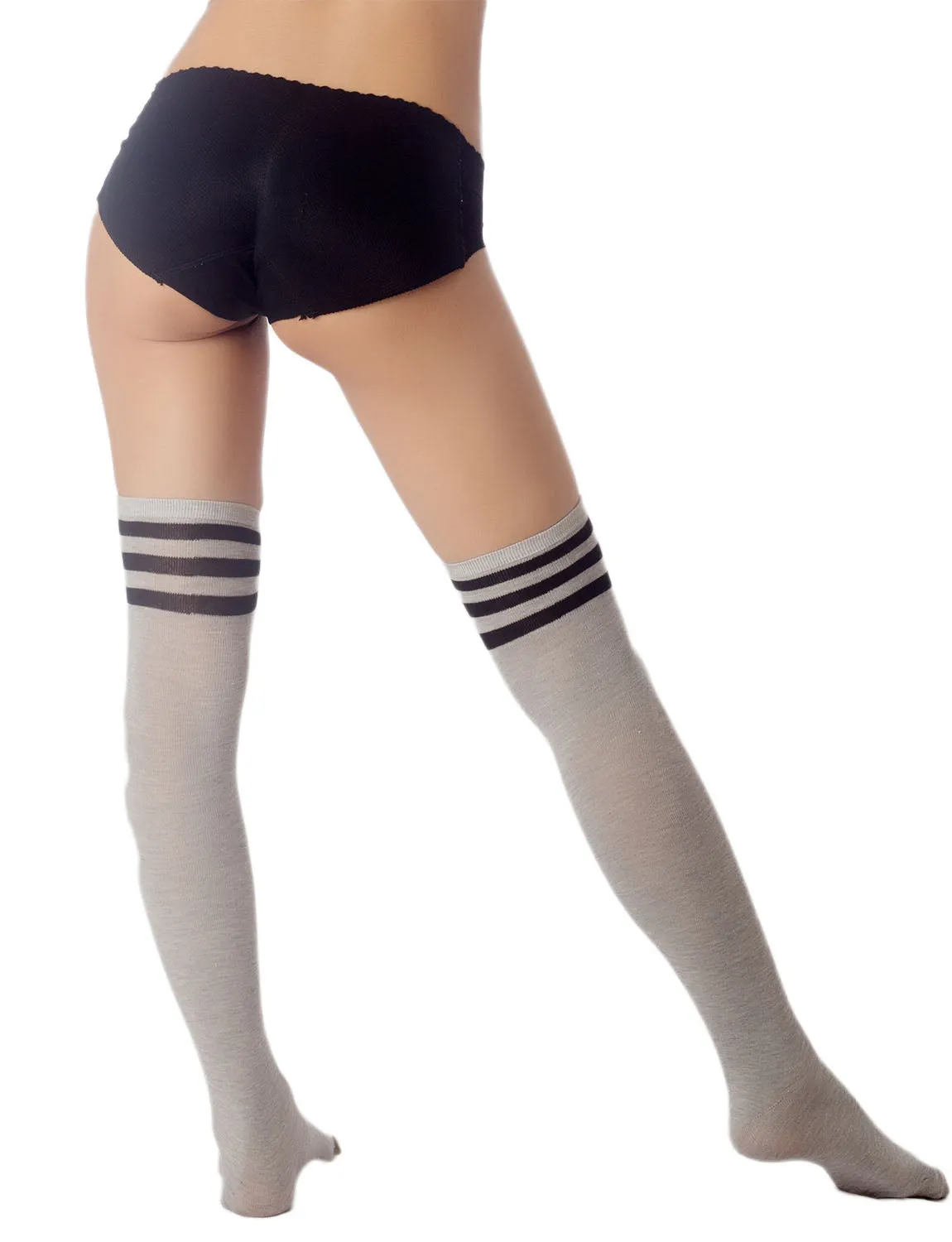 iB-iP Women's Navy Stripes Sports Football Style Hold-up Thigh High Long Socks