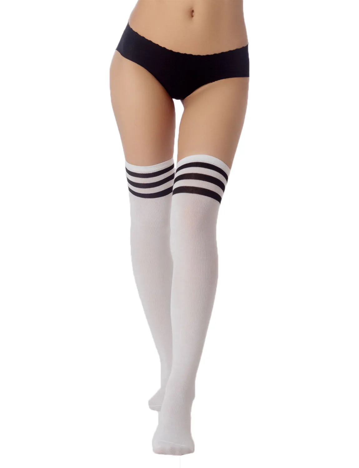 iB-iP Women's Navy Stripes Sports Football Style Hold-up Thigh High Long Socks