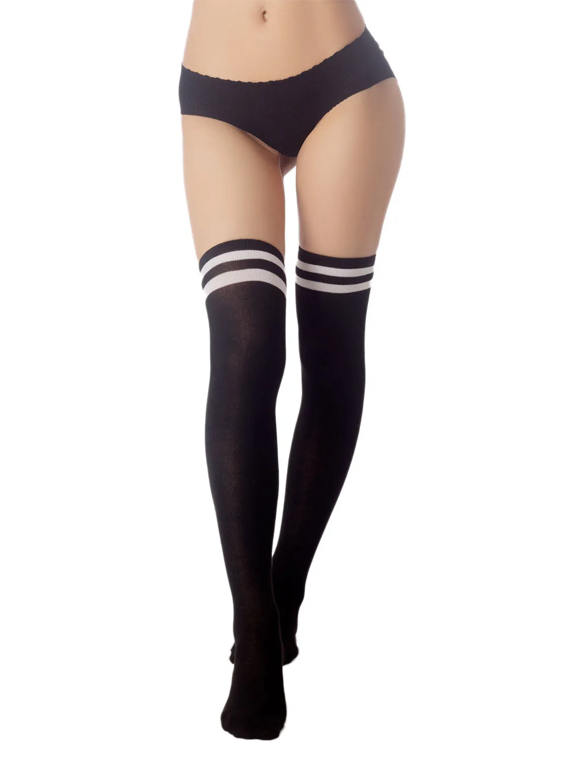 iB-iP Women's Navy Stripes Sports Football Style Hold-up Thigh High Long Socks