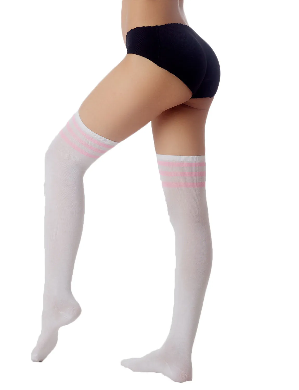 iB-iP Women's Navy Stripes Sports Football Style Hold-up Thigh High Long Socks