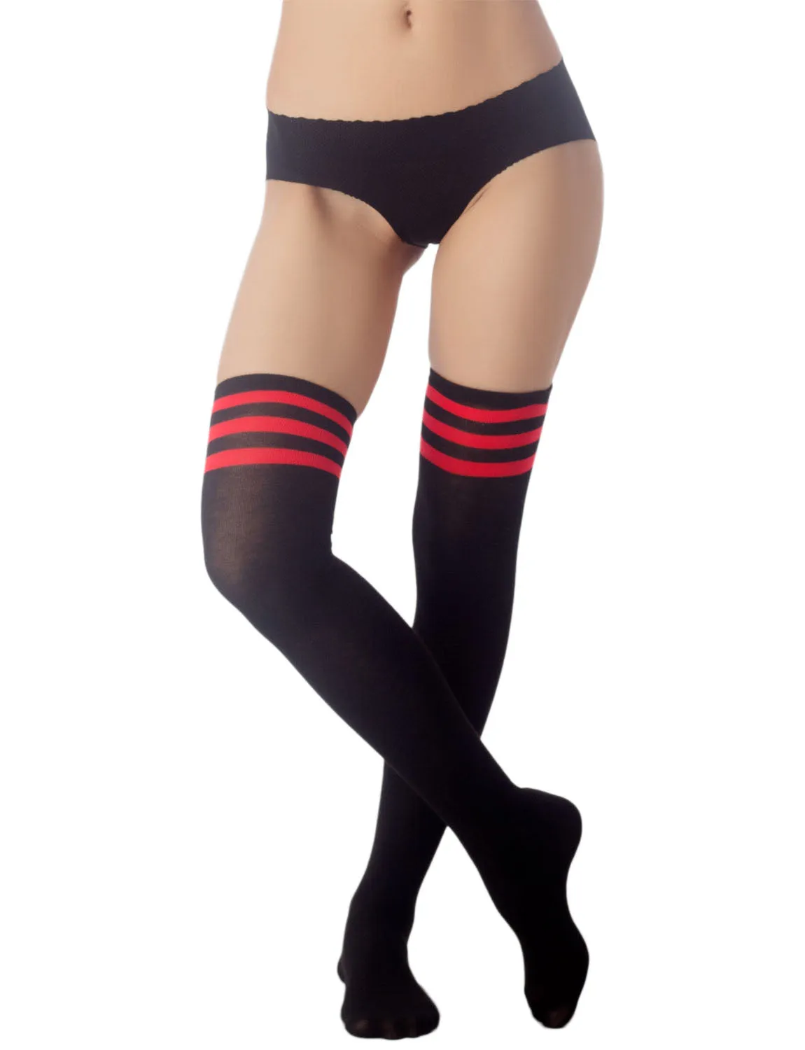 iB-iP Women's Navy Stripes Sports Football Style Hold-up Thigh High Long Socks