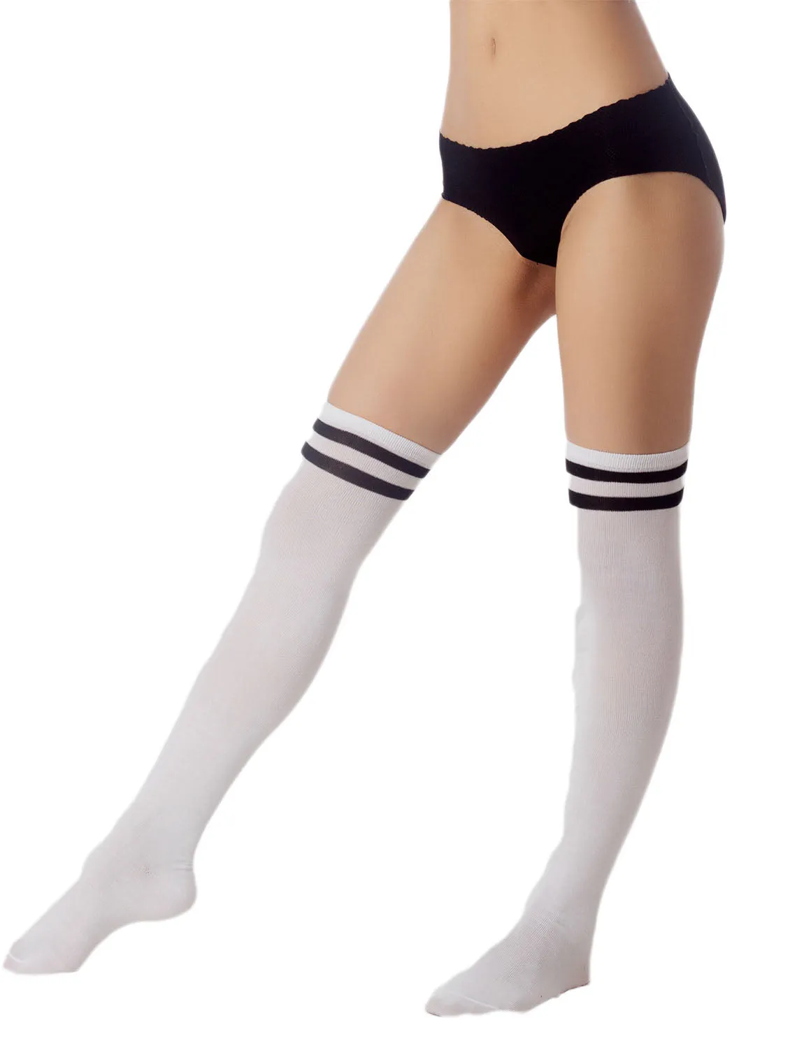 iB-iP Women's Navy Stripes Sports Football Style Hold-up Thigh High Long Socks