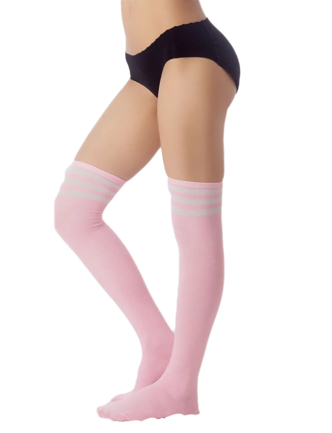 iB-iP Women's Navy Stripes Sports Football Style Hold-up Thigh High Long Socks