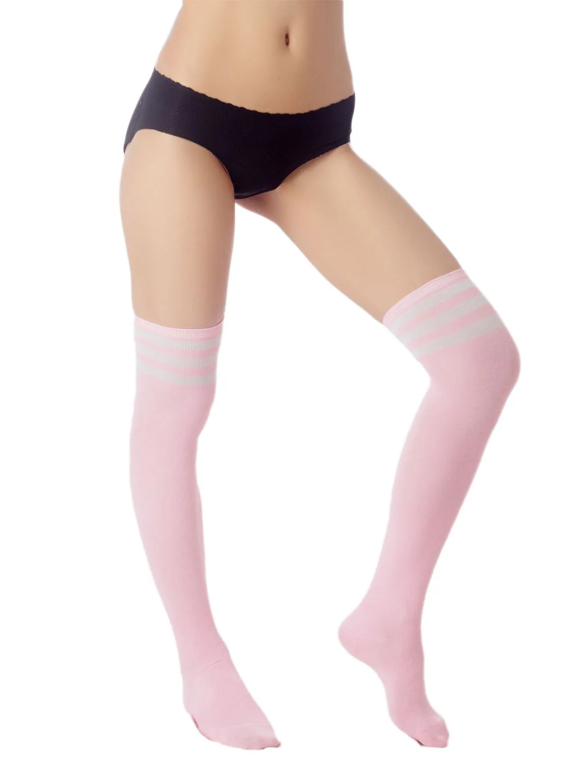 iB-iP Women's Navy Stripes Sports Football Style Hold-up Thigh High Long Socks