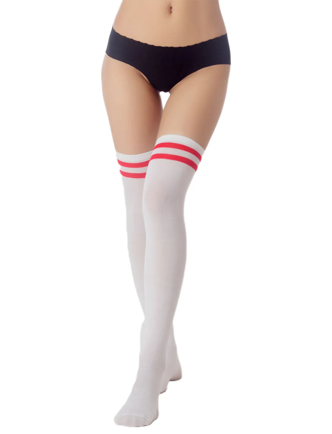 iB-iP Women's Navy Stripes Sports Football Style Hold-up Thigh High Long Socks