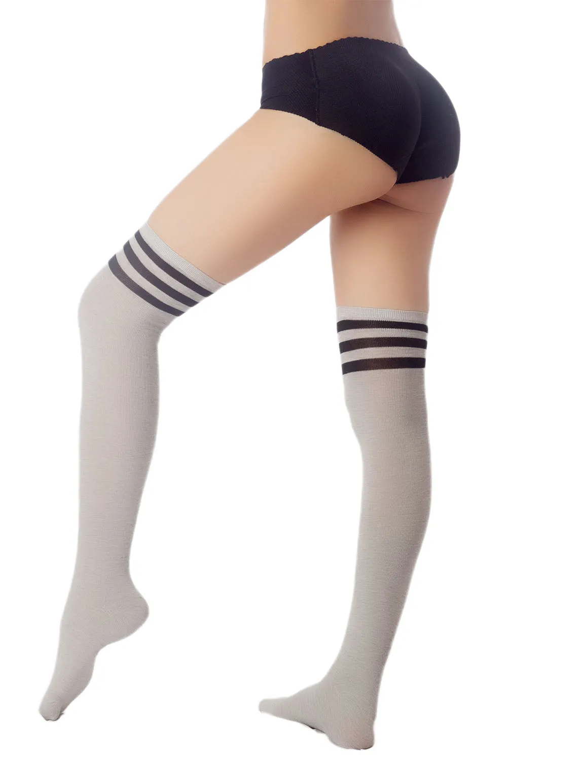 iB-iP Women's Navy Stripes Sports Football Style Hold-up Thigh High Long Socks