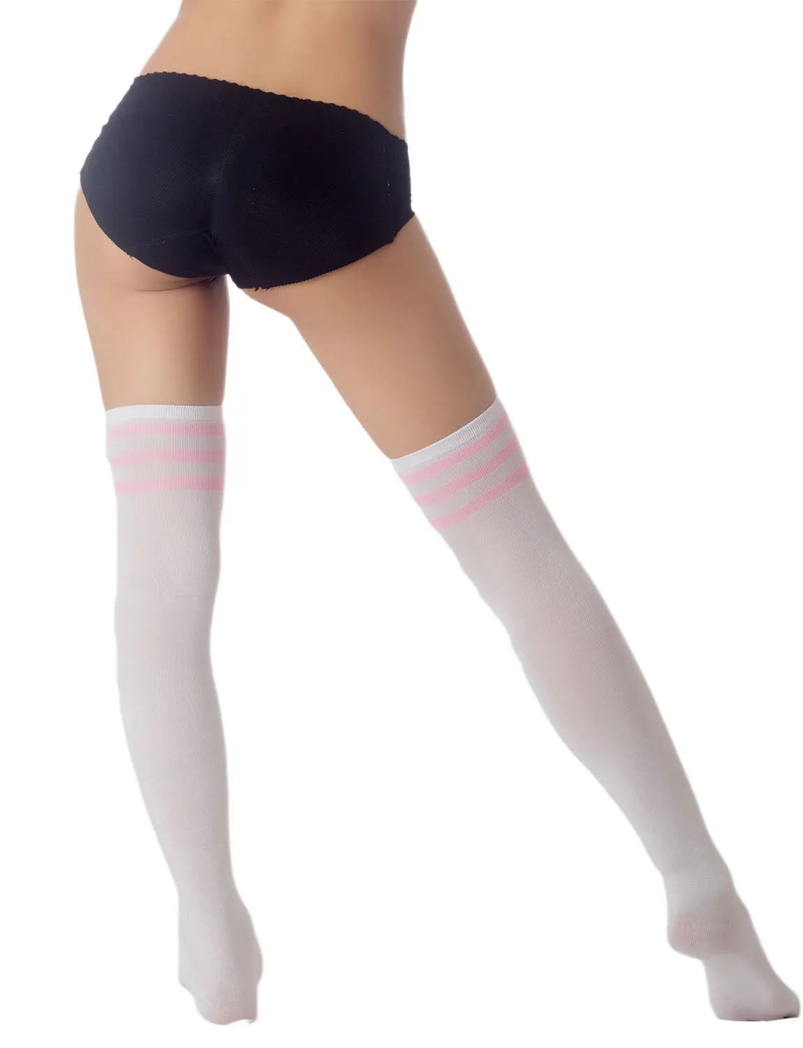 iB-iP Women's Navy Stripes Sports Football Style Hold-up Thigh High Long Socks