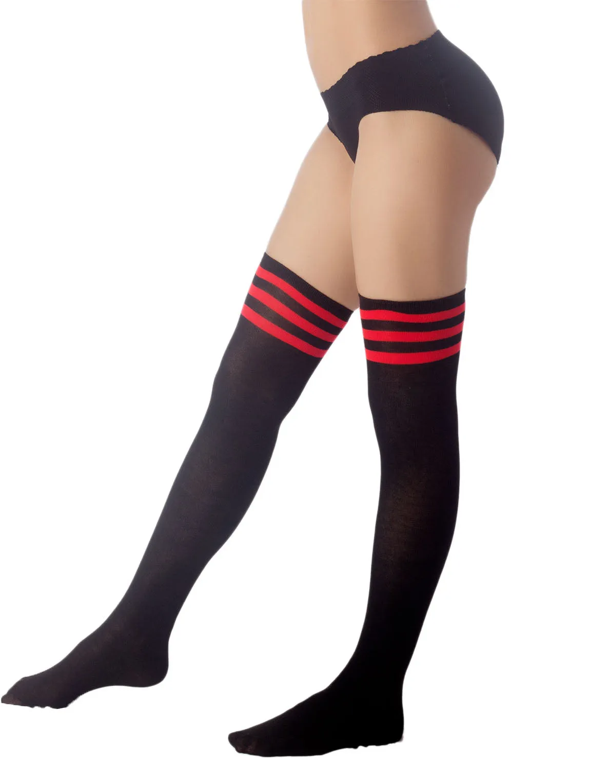 iB-iP Women's Navy Stripes Sports Football Style Hold-up Thigh High Long Socks