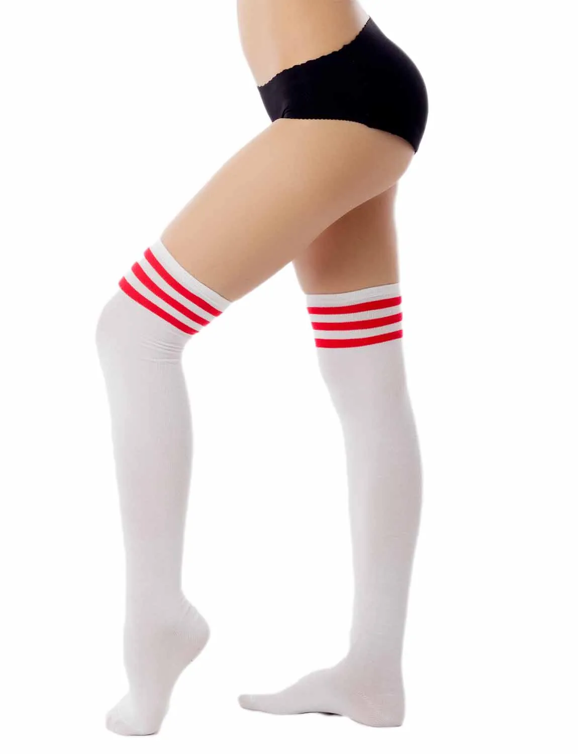 iB-iP Women's Navy Stripes Sports Football Style Hold-up Thigh High Long Socks