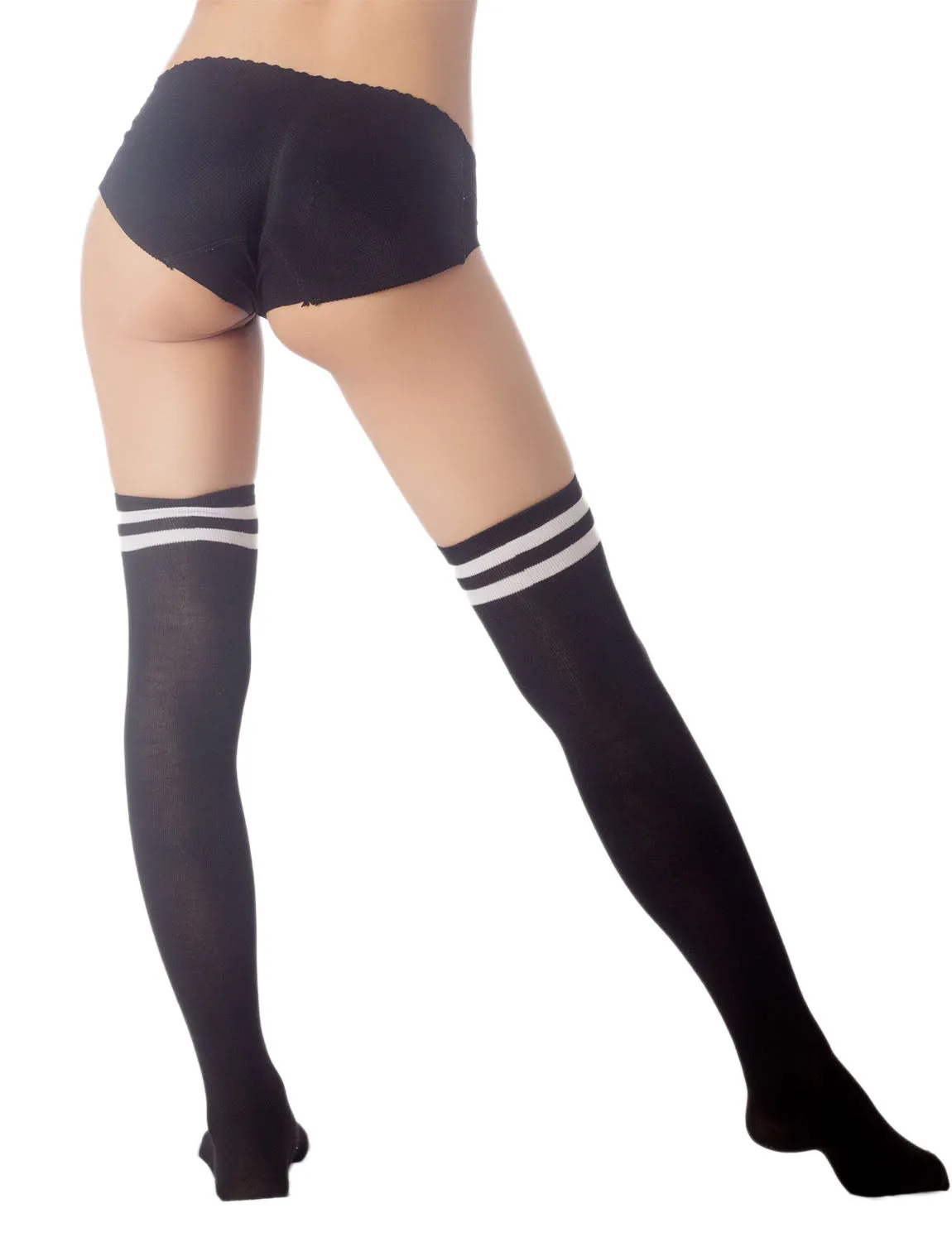 iB-iP Women's Navy Stripes Sports Football Style Hold-up Thigh High Long Socks