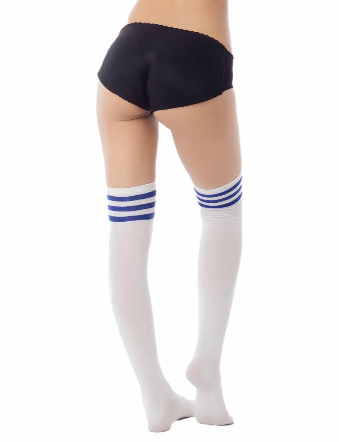 iB-iP Women's Navy Stripes Sports Football Style Hold-up Thigh High Long Socks