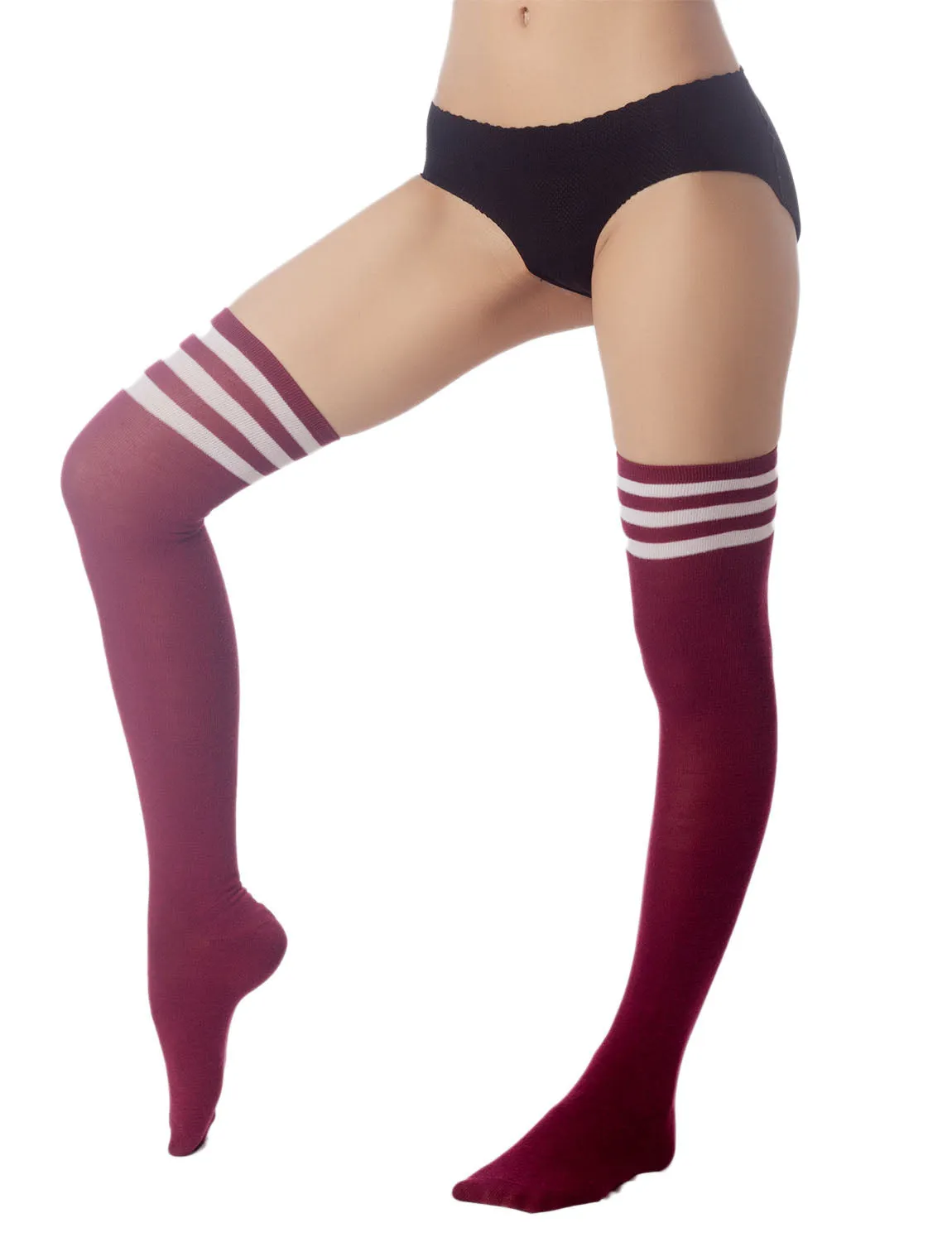 iB-iP Women's Navy Stripes Sports Football Style Hold-up Thigh High Long Socks