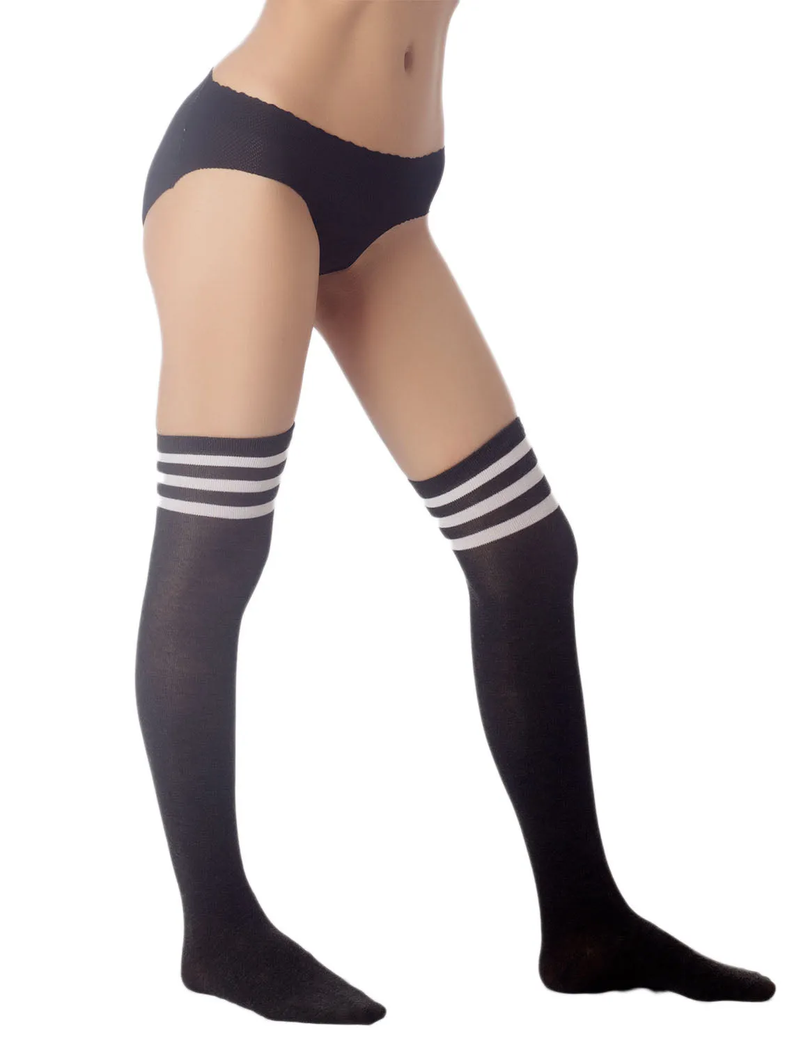 iB-iP Women's Navy Stripes Sports Football Style Hold-up Thigh High Long Socks