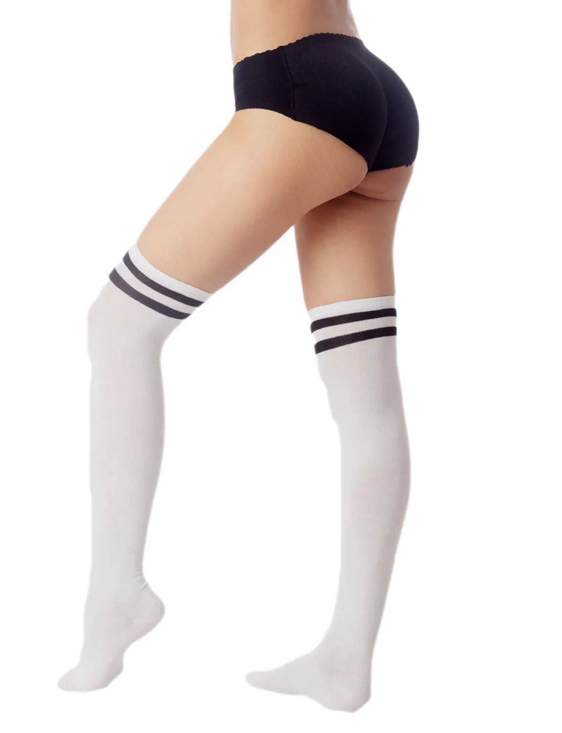 iB-iP Women's Navy Stripes Sports Football Style Hold-up Thigh High Long Socks