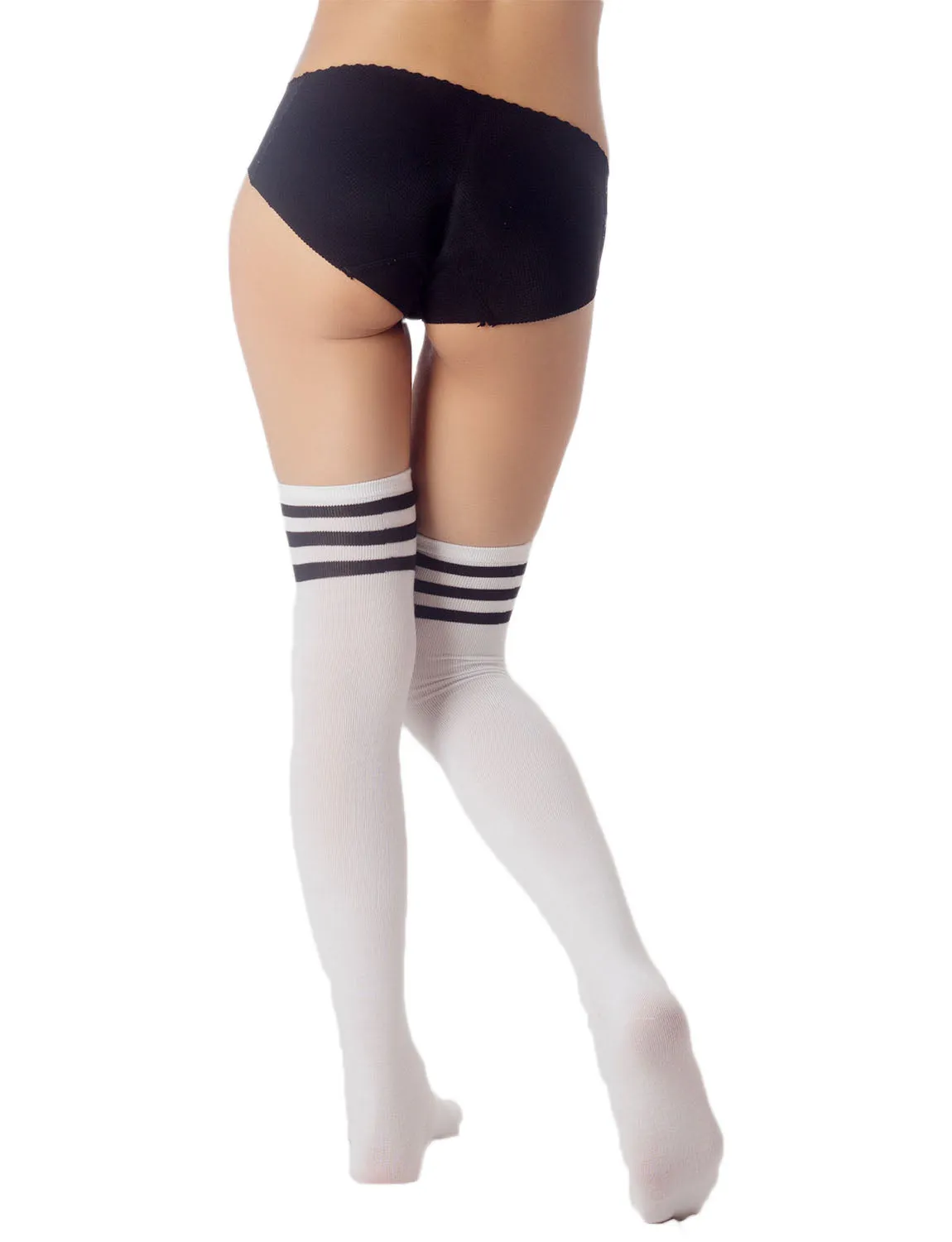 iB-iP Women's Navy Stripes Sports Football Style Hold-up Thigh High Long Socks