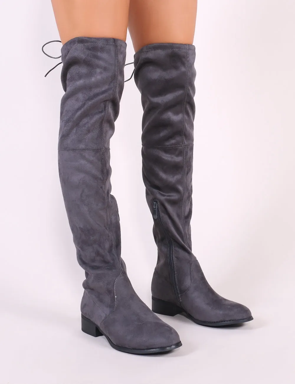 Joy Over the Knee Boots in Grey Faux Suede