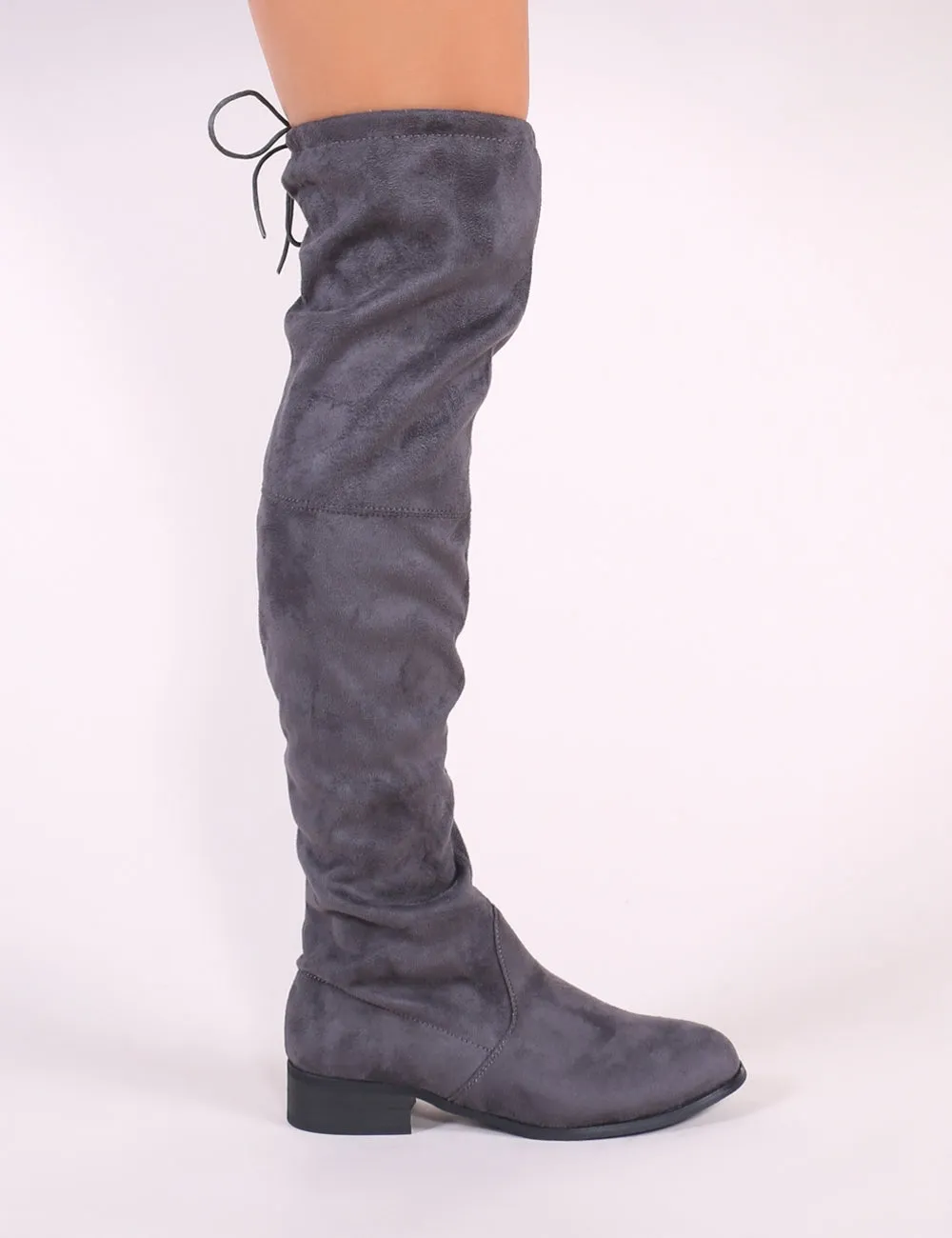 Joy Over the Knee Boots in Grey Faux Suede