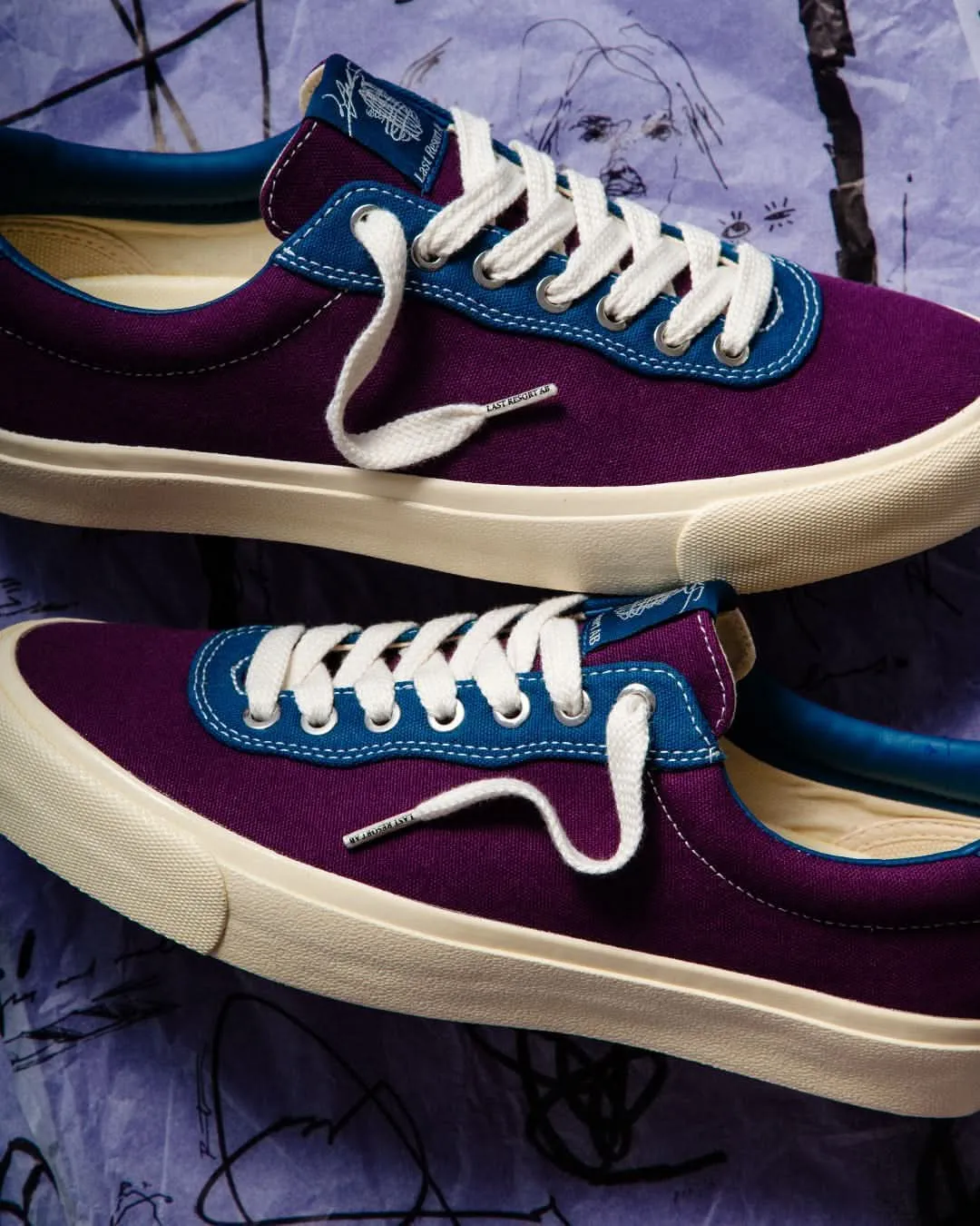 Last Resort AB x Julian Smith VM001 Lo Canvas Skate Shoes - Plum/Dirty Blue