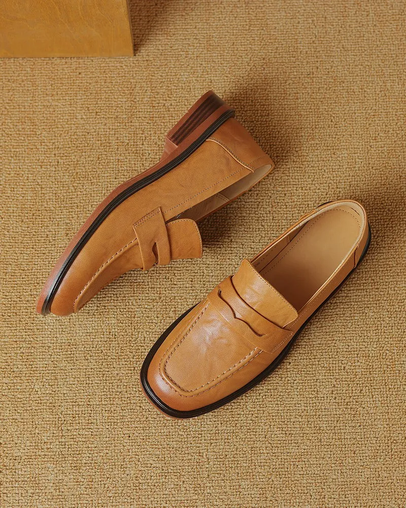 Leather Round Toe Flat Low Heeled Loafers