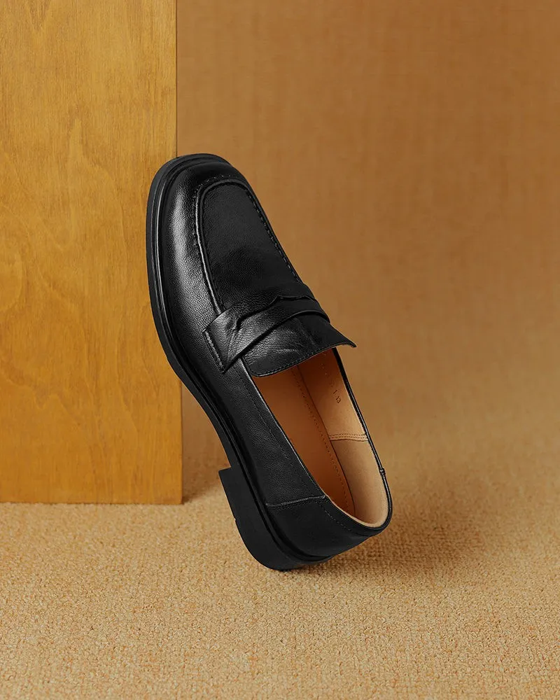 Leather Round Toe Flat Low Heeled Loafers