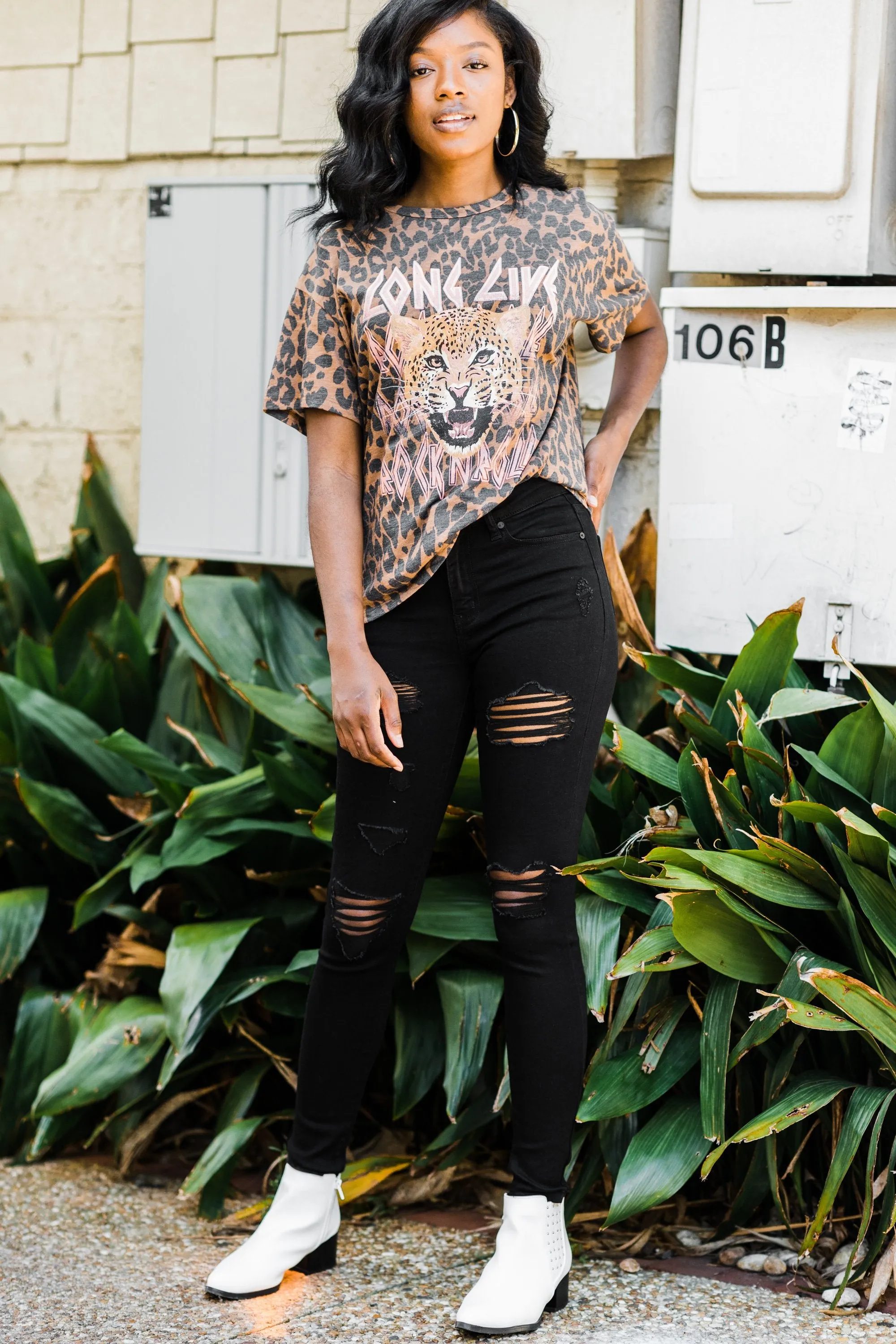 Long Live Rock'n'Roll Brown Leopard Graphic Tee