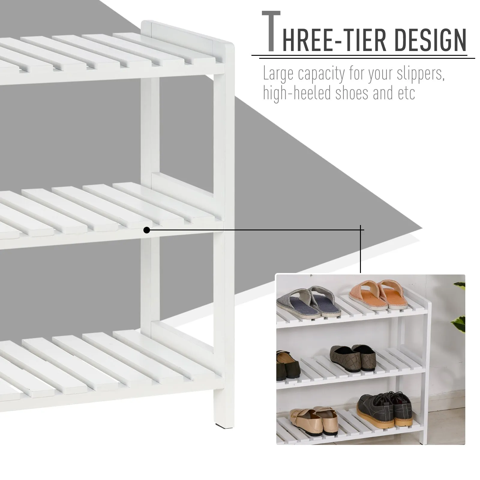 Medium-density fibreboard 3-Tier Slatted Shoe Rack White