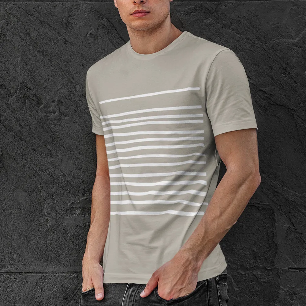 Men's T-Shirt with Horizontal Lines in Sand