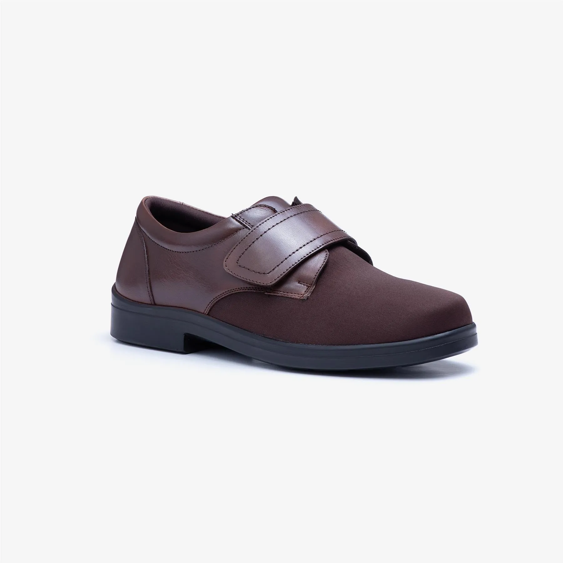 Mens Wide Fit Tredd Well Benjamin Velcro Soft Stretch Shoes - Brown