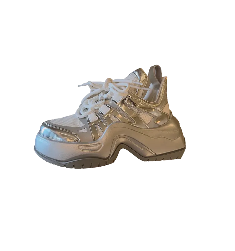 Metalized Silver Chunky Board Sneakers