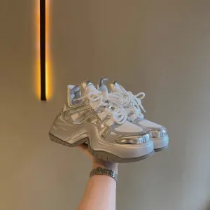 Metalized Silver Chunky Board Sneakers